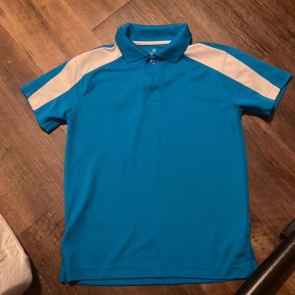 Blue and white polo